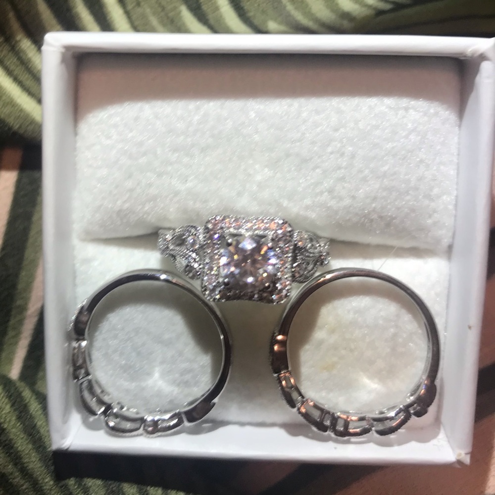 White Cubic Zirconia  Sterling Ring With Bands 2